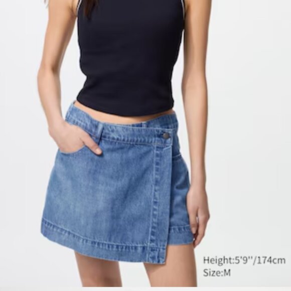 NWT Uniqlo Women's XXS Drapey Denim Skort Asymmetrical Blue Stretch - Picture 14 of 16